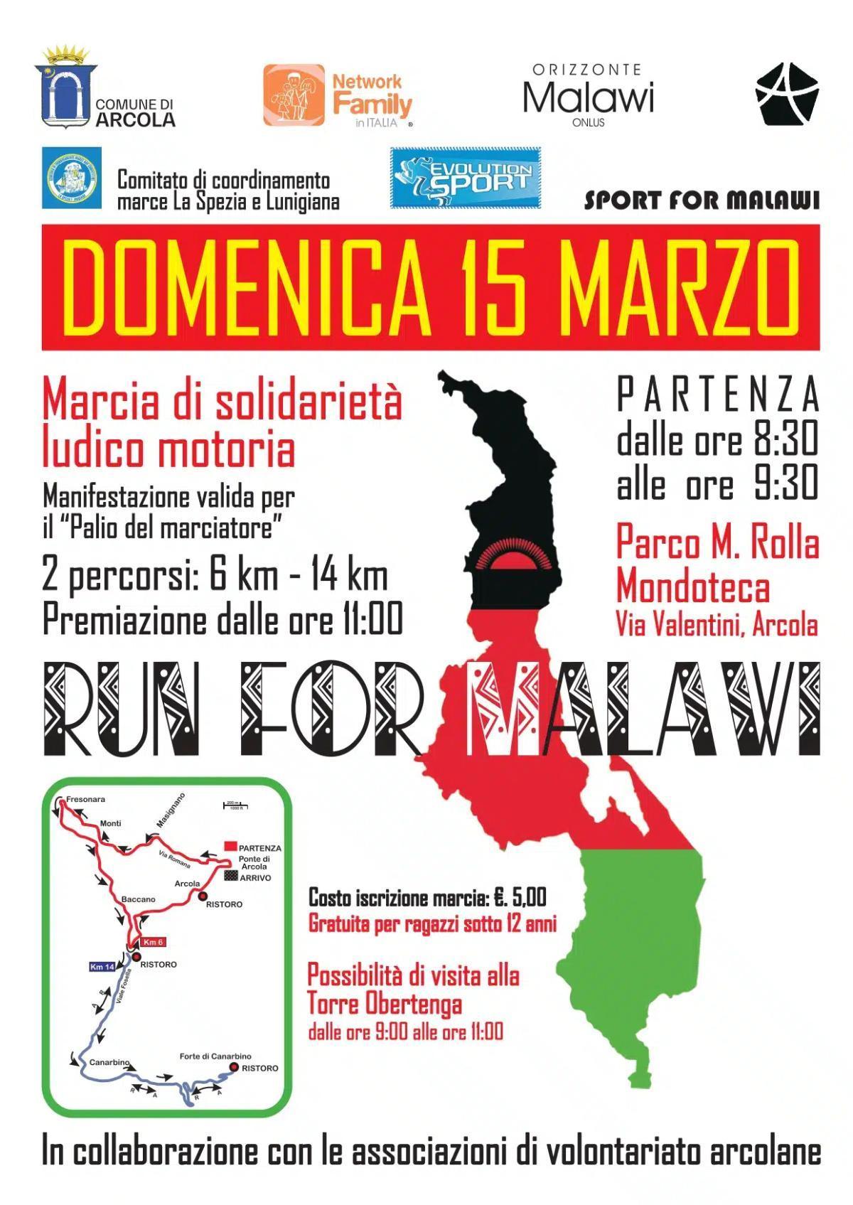 Run For Malawi - Marcia di solidarietà ludico motoria (partenza dalle ore 08.30 alle ore 9.30)
