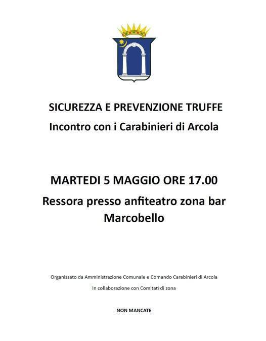 Sicurezza e prevenzione truffe - incontro con i Carabinieri di Arcola (inizio ore 17.00)