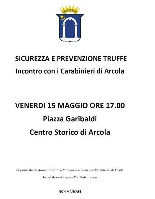 Sicurezza e prevenzione truffe - incontro con i Carabinieri di Arcola (inizio ore 17.00)