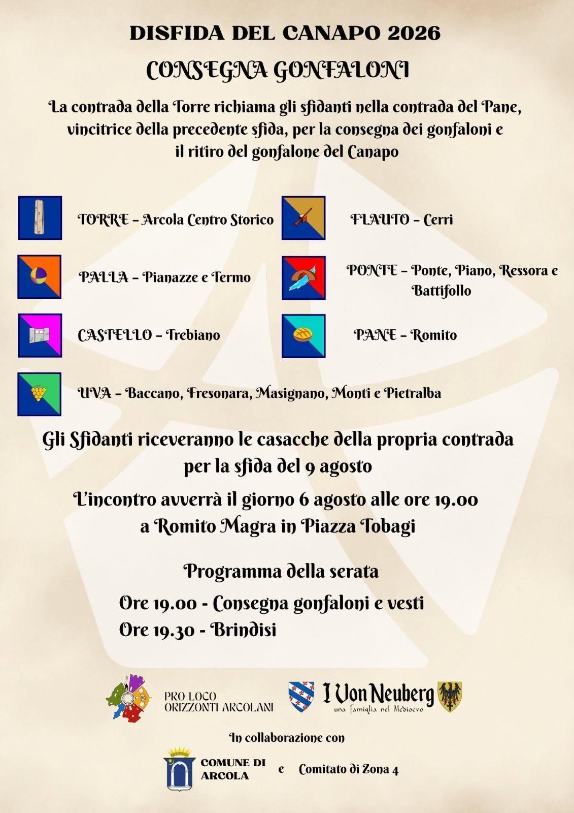 Disfida del Canapo 2026 - Presentazione delle squadre, consegna delle casacche e brindisi di saluto (dalle ore 19:00)