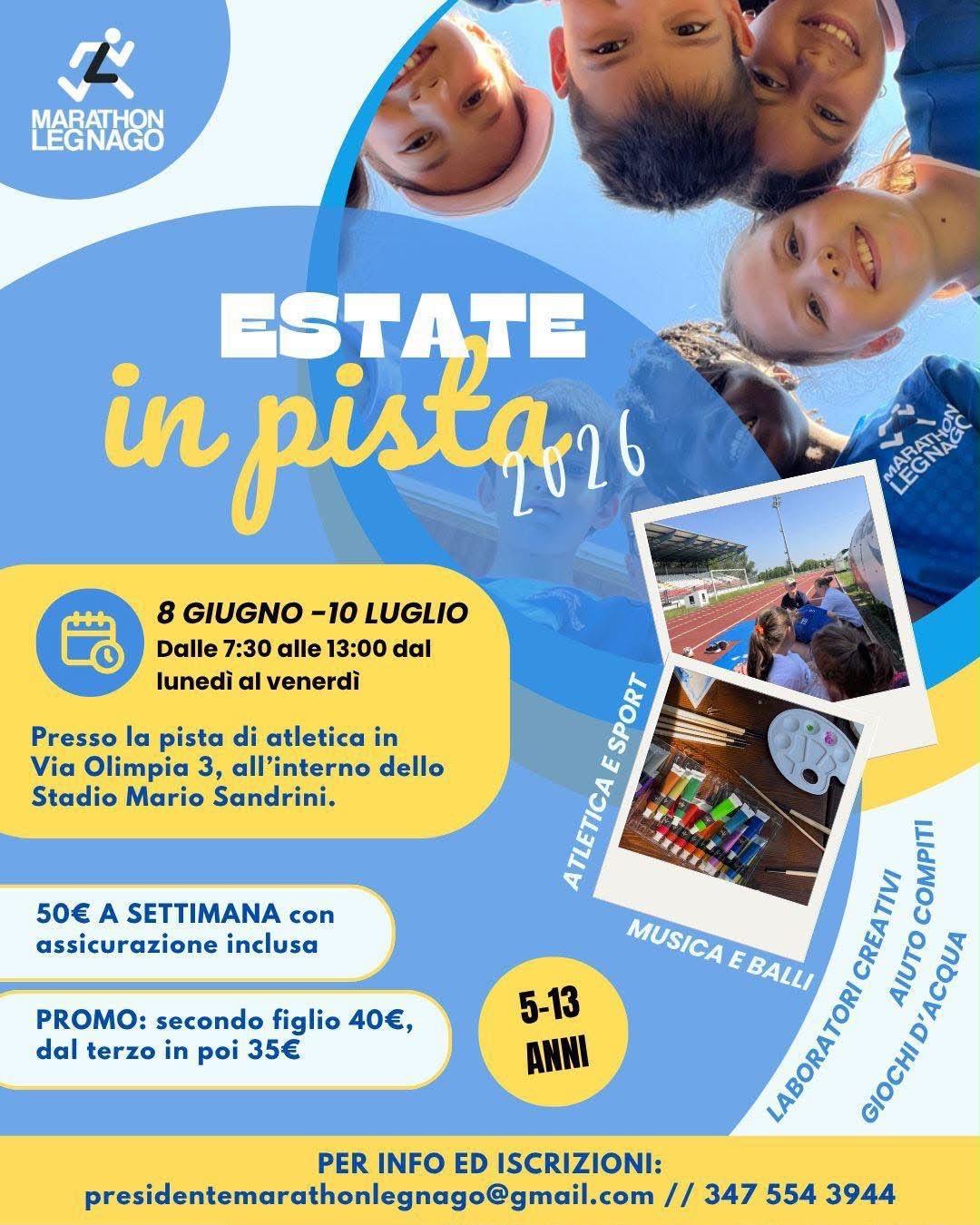 🏃♀️☀️ Estate in Pista 2026 – Centro Estivo Sportivo con Marathon Legnago 🏃♀️☀️ Estate in Pista 2026 – Centro Estivo Sportivo con Marathon Legnago