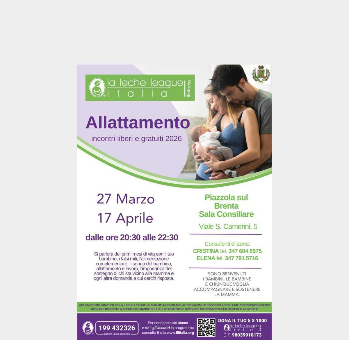 Allattamento - "Incontri de le leche league" (Dalle ore 20.30 alle 22.30) Allattamento - "Incontri de le leche league" (Dalle ore 20.30 alle 22.30)