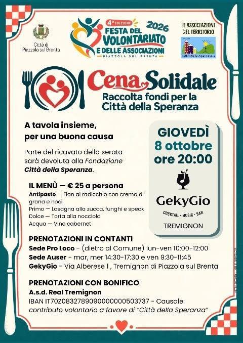Cena Solidale - Festa del Volontariato e delle Associazioni (Dalle ore 20:00)