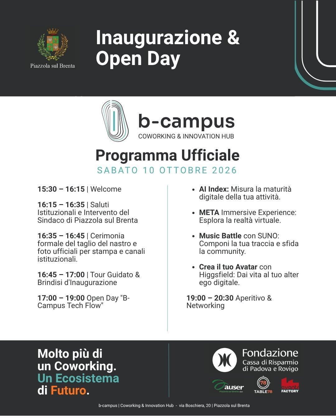 B-Campus - Inaugurazione e Open Day (Inizio ore 15.30) B-Campus - Inaugurazione e Open Day (Inizio ore 15.30)