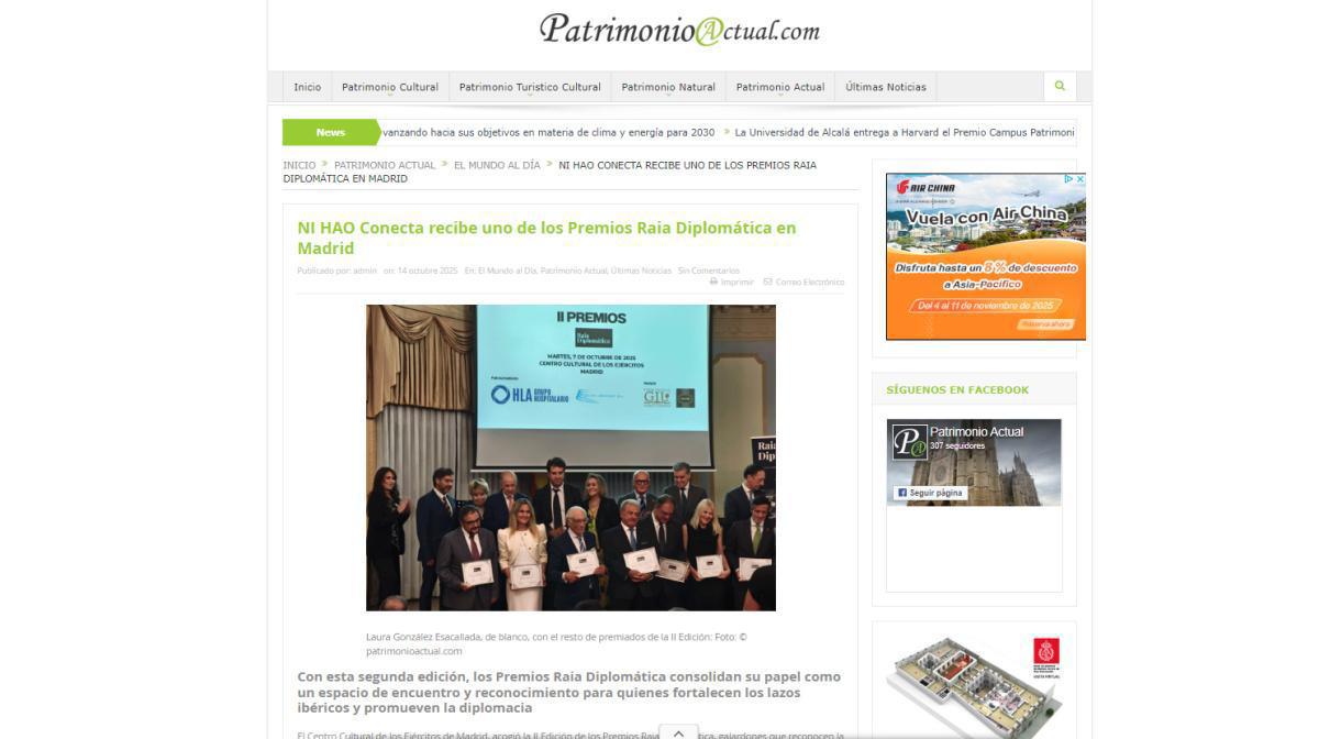 NI HAO Conecta recibe uno de los Premios Raia Diplomática en Madrid NI HAO Conecta recibe uno de los Premios Raia Diplomática en Madrid