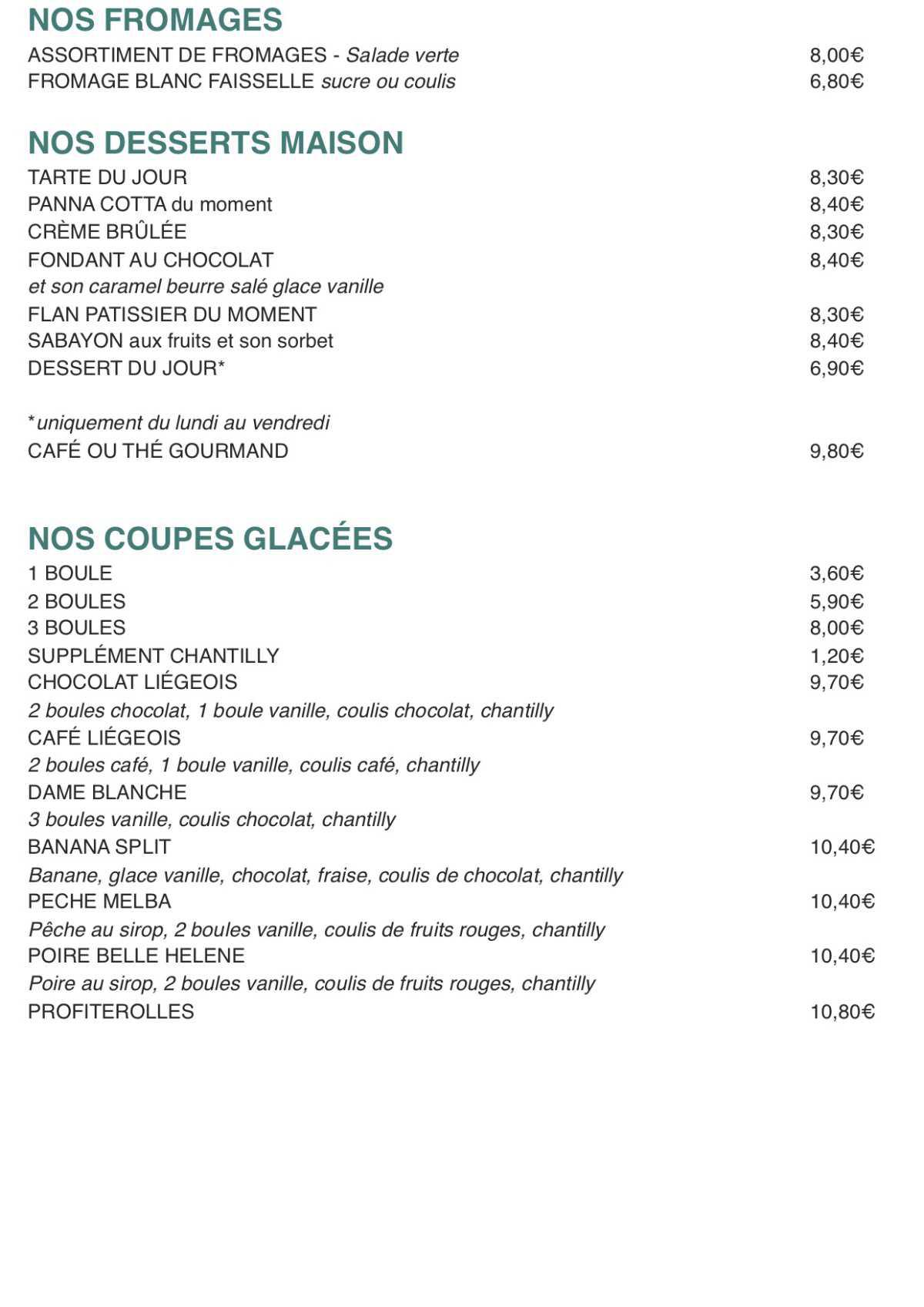 FROMAGES ET DESSERTS