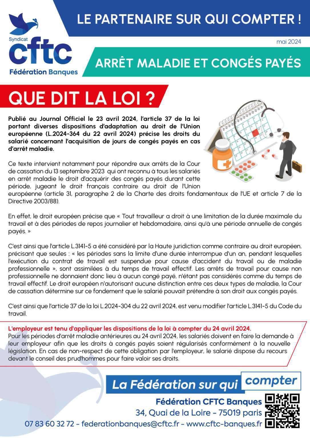 Fiche Pratique CFTC – Arrêt maladie et congés payés