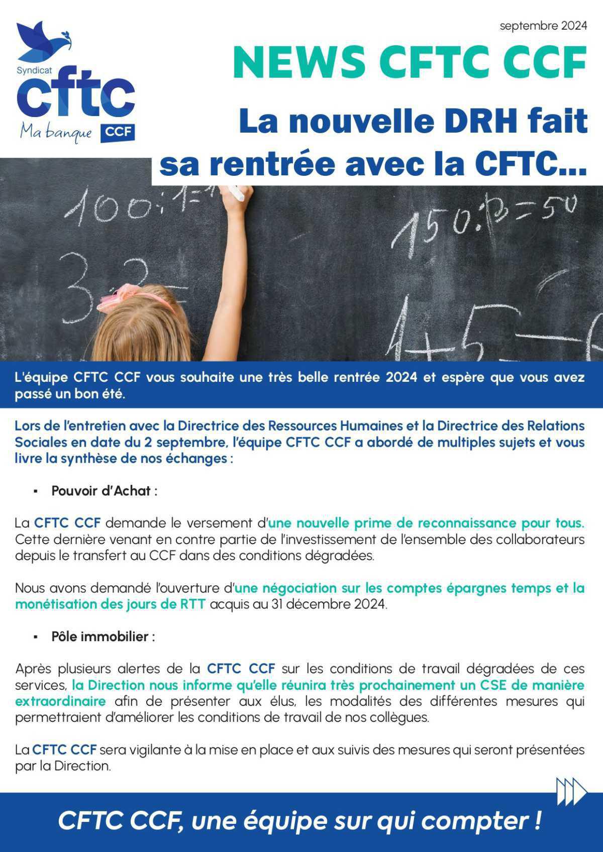 NEWS CFTC CCF/ TRACT DE RENTREE