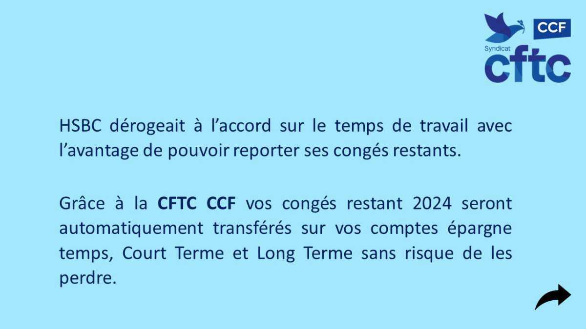 NEWS CFTC CCF SUR LE REPORT DES CONGES 