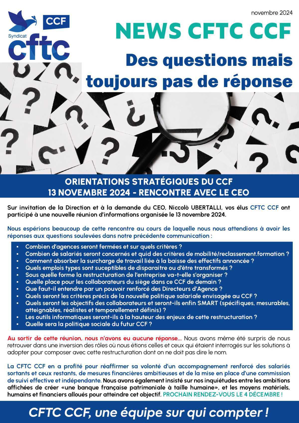 NEWS CFTC CCF / Des questions mais toujours pas de réponse NEWS CFTC CCF / Des questions mais toujours pas de réponse
