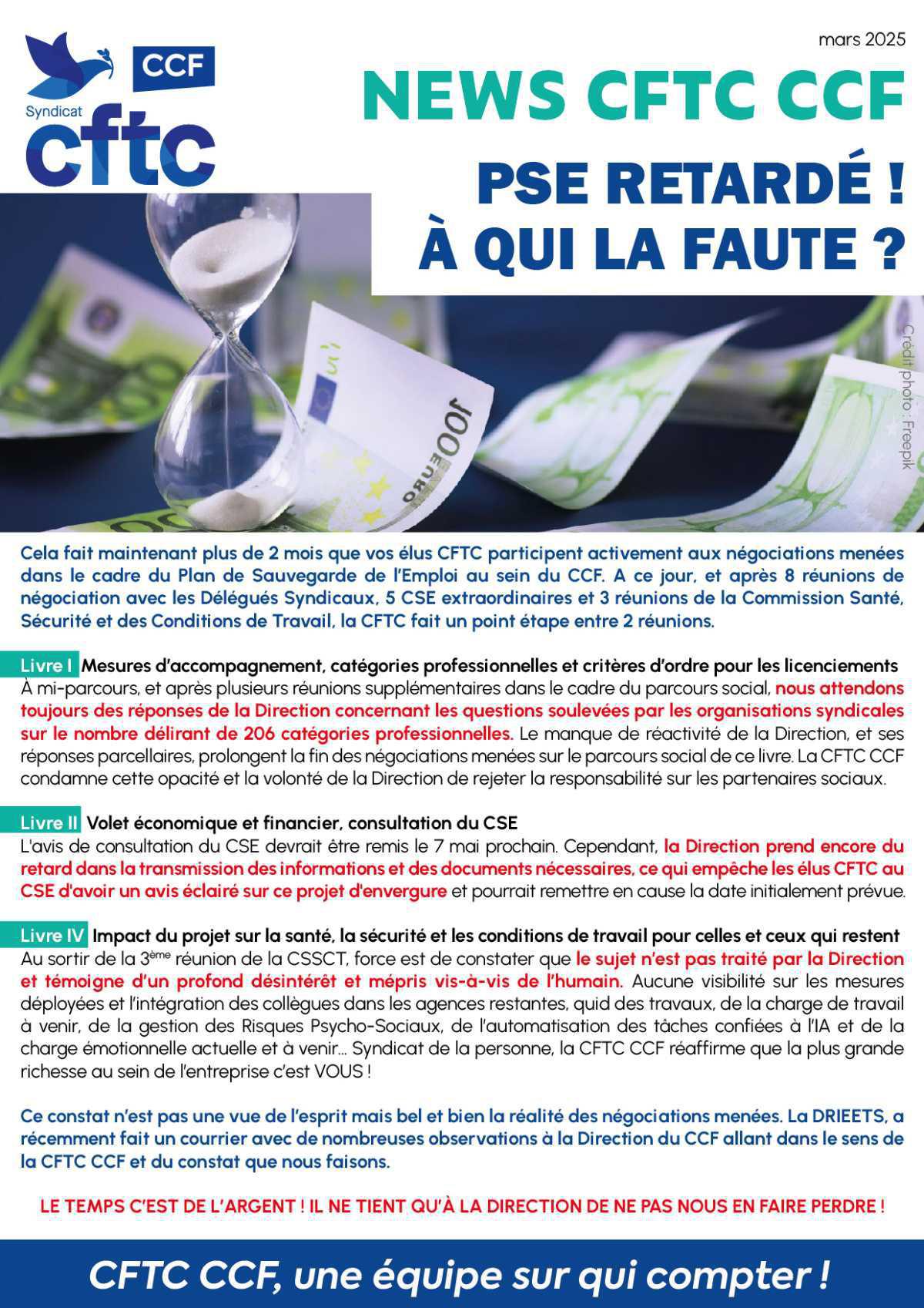 NEWS CFTC CCF / TRACT PSE RETARDE ! A QUI LA FAUTE ?