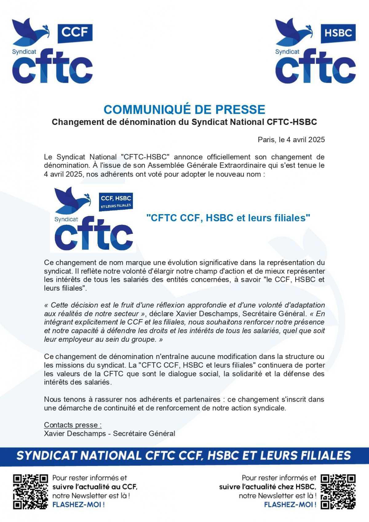 COMMUNIQUE DE PRESSE