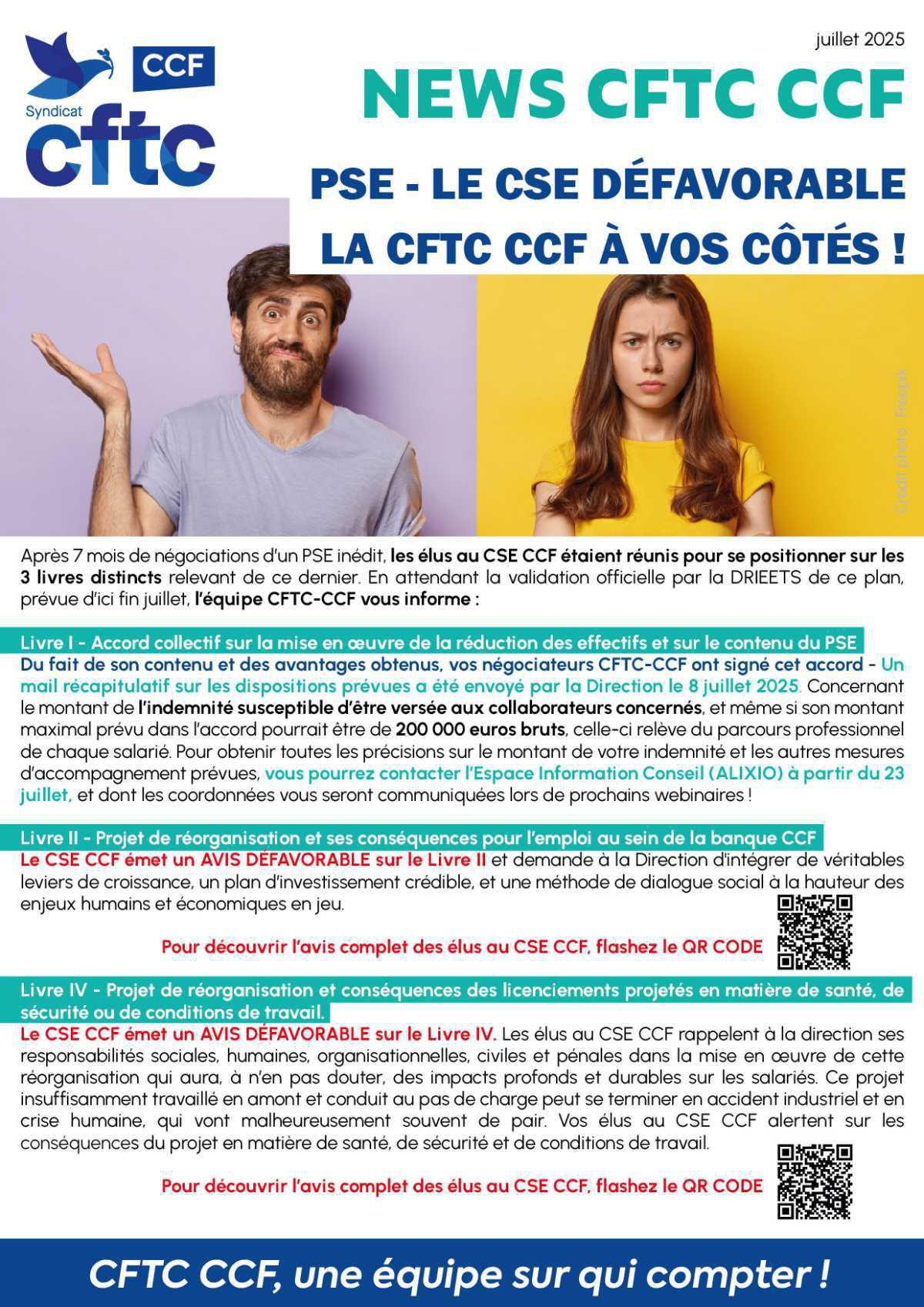 PSE-Le CSE défavorable, la CFTC CCF à vos côtés !