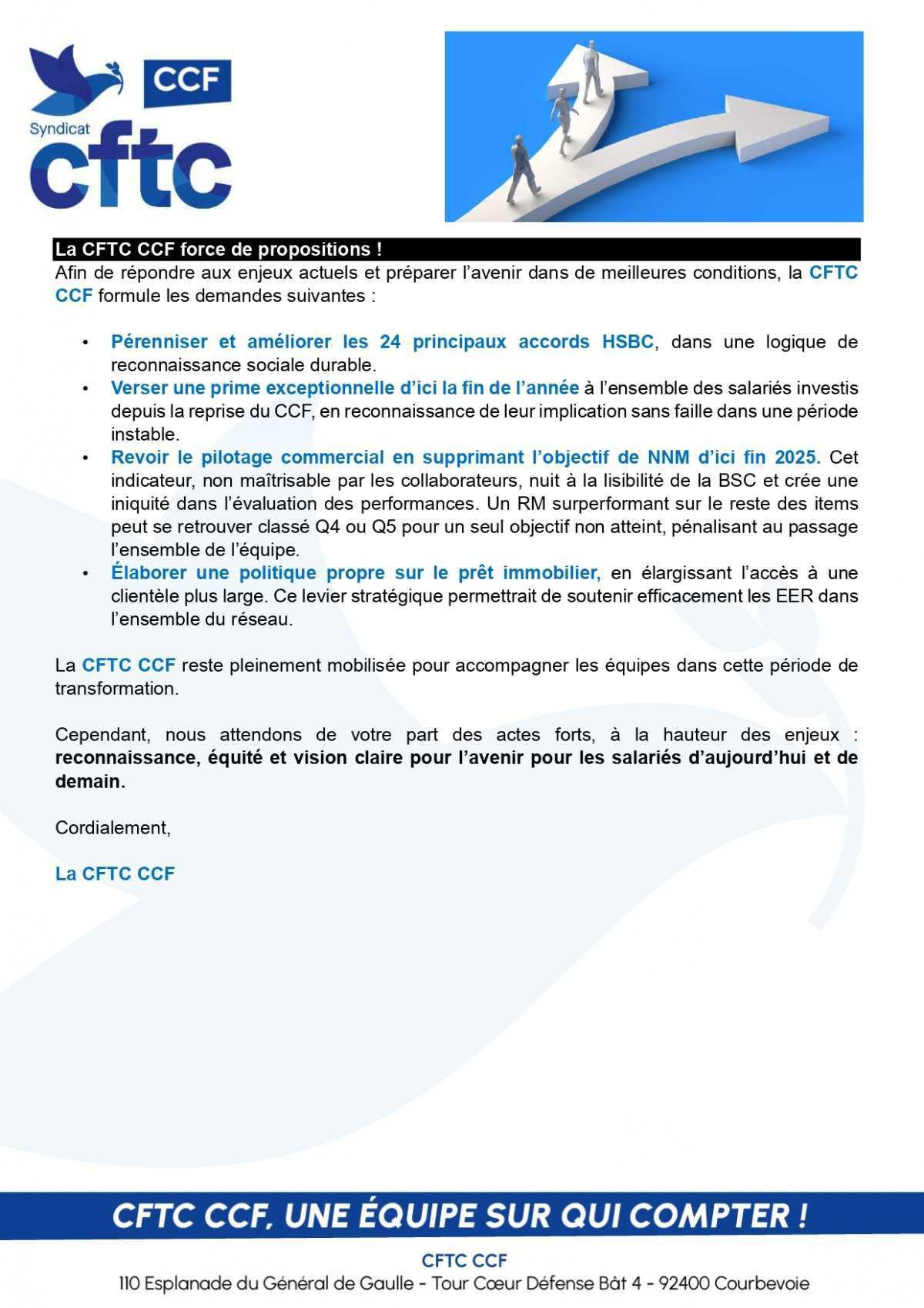 La CFTC CCF écrit à Niccolò Ubertalli - Directeur du CCF La CFTC CCF écrit à Niccolò Ubertalli - Directeur du CCF