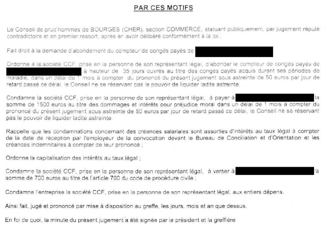 Congés payés et arrêt maladie - Le CCF refuse le dialogue et se retrouve aux prud’hommes !