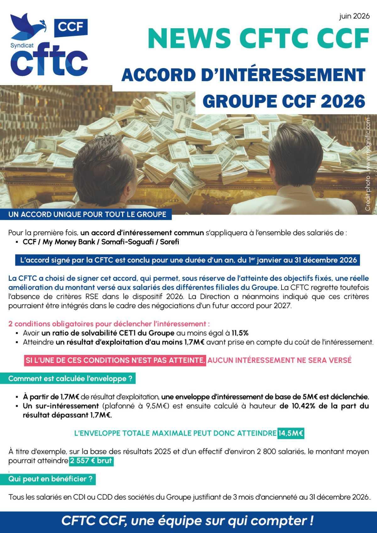 NEWS CFTC CCF / TRACT Intéressement Groupe CCF 2026 et la CFTC Dénonce...