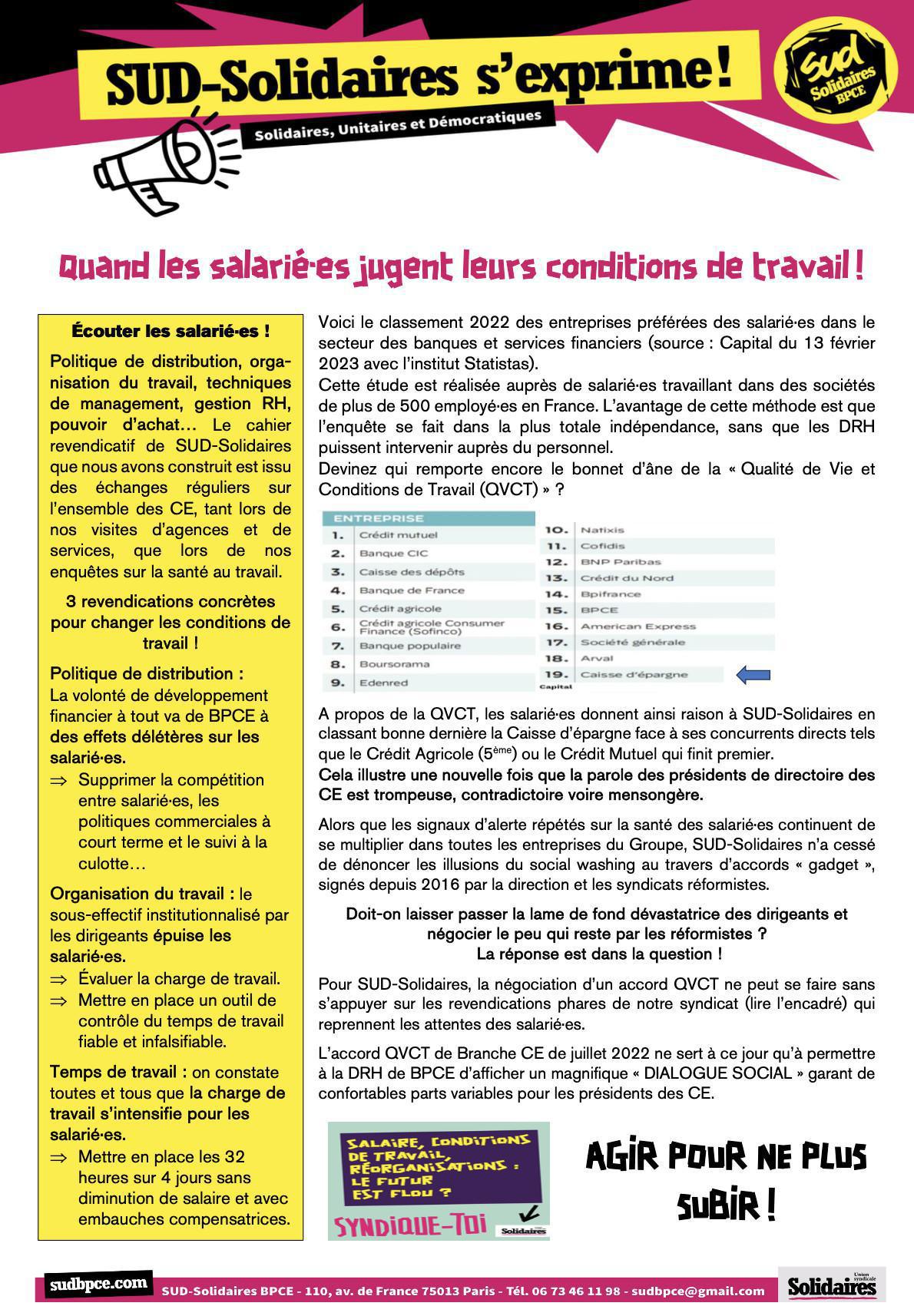QUAND LES SALARIÉ·ES JUGENT LEURS CONDITIONS DE TRAVAIL !