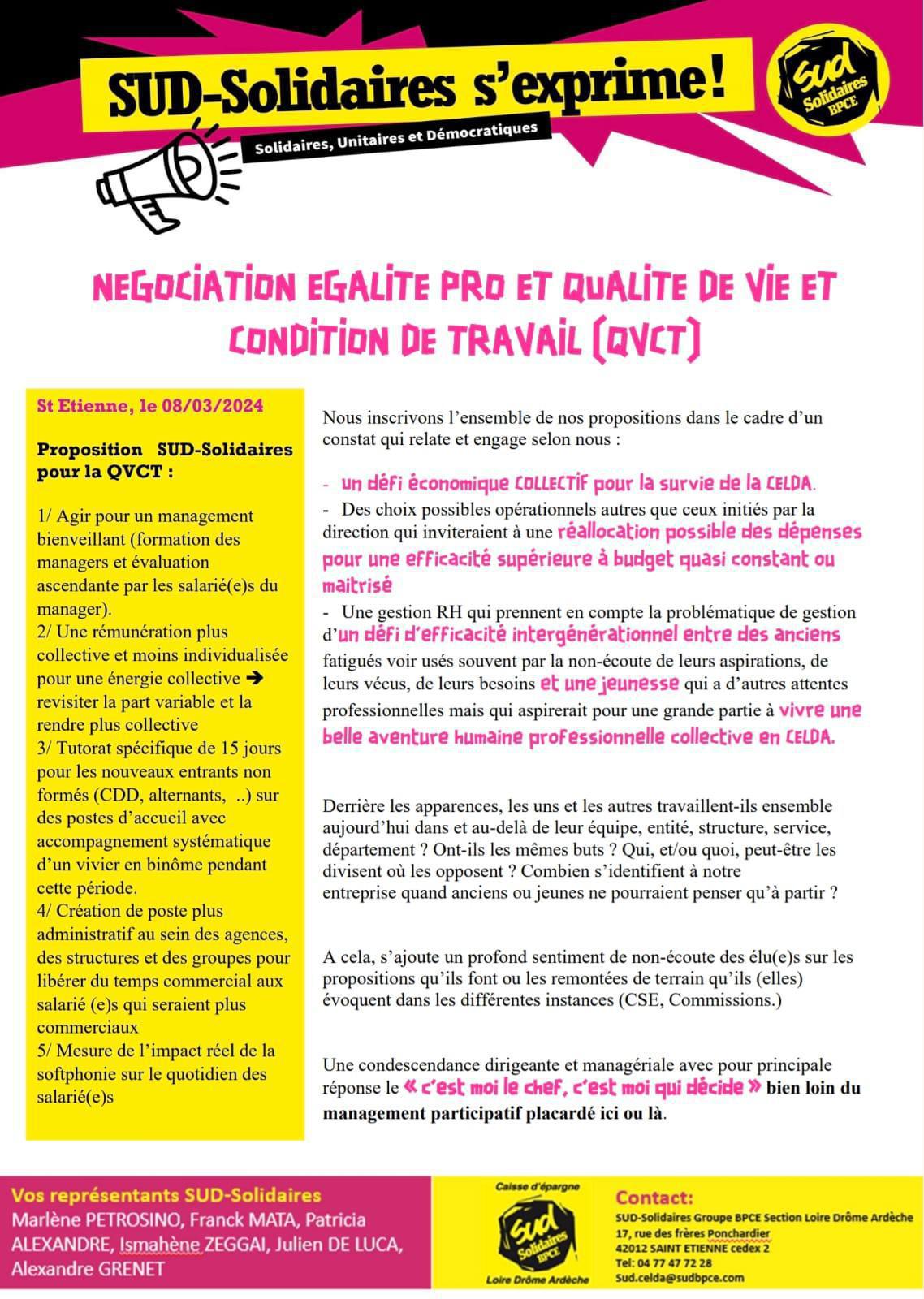 TRACT EGALITE PRO ET QUALITE DE VIE AU TRAVAIL