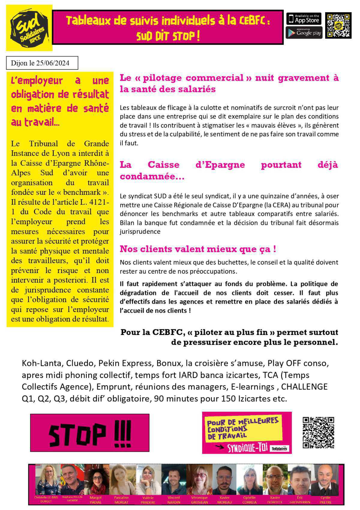 Tableaux de suivis à la CEBFC: SUD dit Stop!