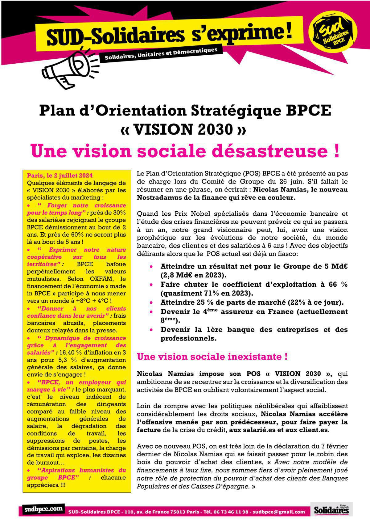 Plan d'orientation stratégique BPCE "vision 2030"