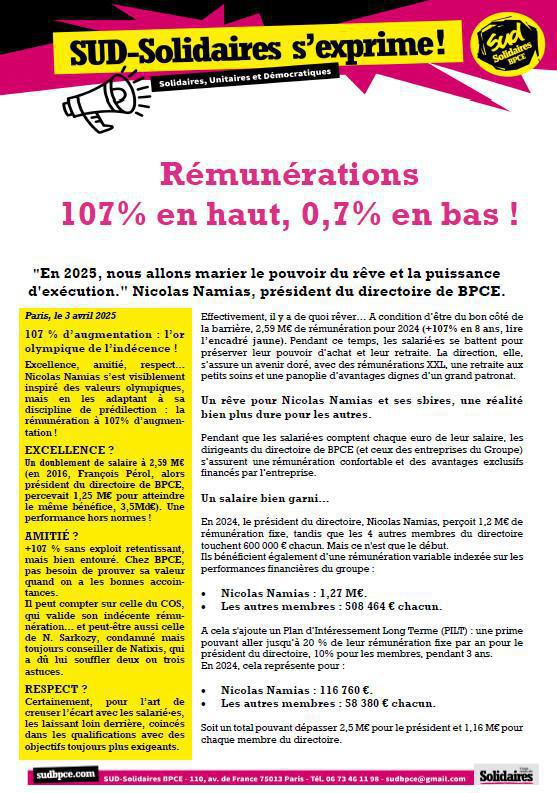 Rémunération 107% en haut, 0.7% en bas ! 04/2025
