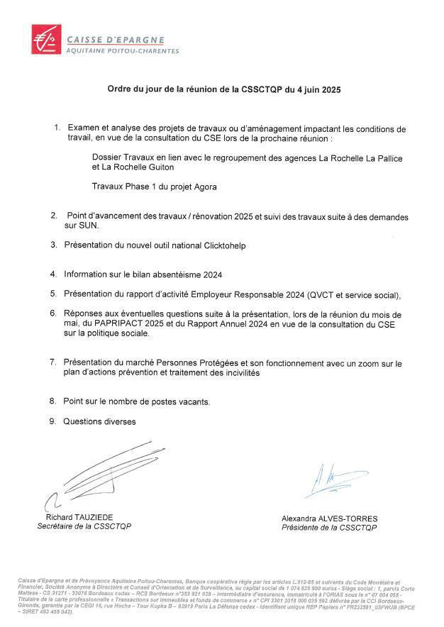 Ordre du jour CSSCT du 04/06/2025