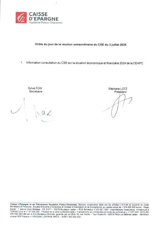 Ordre du jour du CSE extra du 03/07/2025