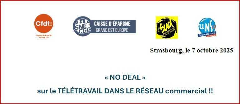 « NO DEAL » sur le TÉLÉTRAVAIL DANS LE RÉSEAU commercial !! « NO DEAL » sur le TÉLÉTRAVAIL DANS LE RÉSEAU commercial !!