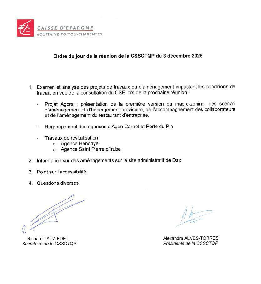 Ordre du jour CSSCT 03/12/2025 