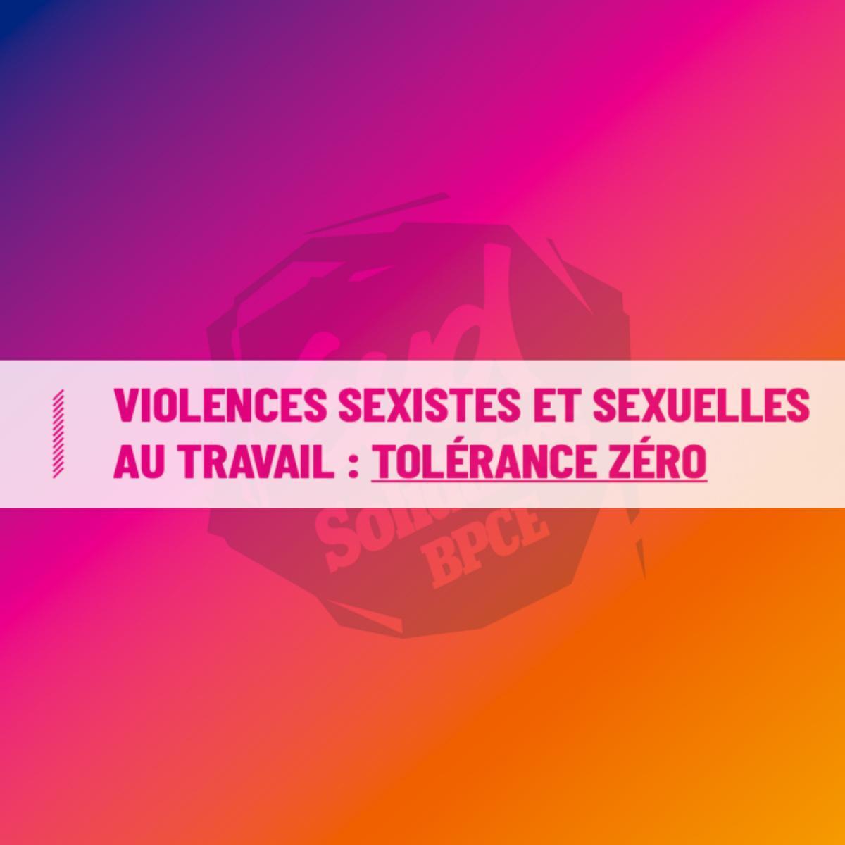 VIOLENCES SEXISTES ET SEXUELLES AU TRAVAIL : TOLÉRANCE ZÉRO VIOLENCES SEXISTES ET SEXUELLES AU TRAVAIL : TOLÉRANCE ZÉRO