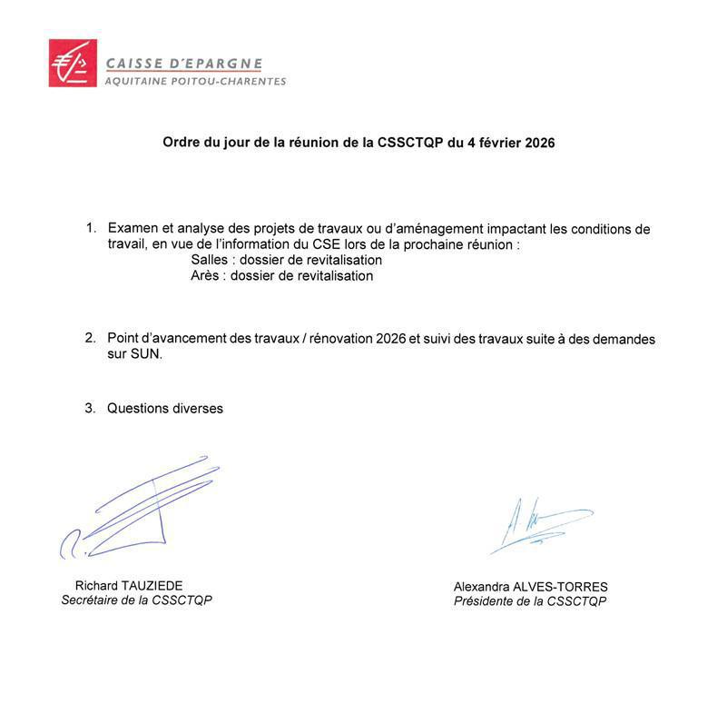 Ordre du jour CSSCT du 04/02/2026