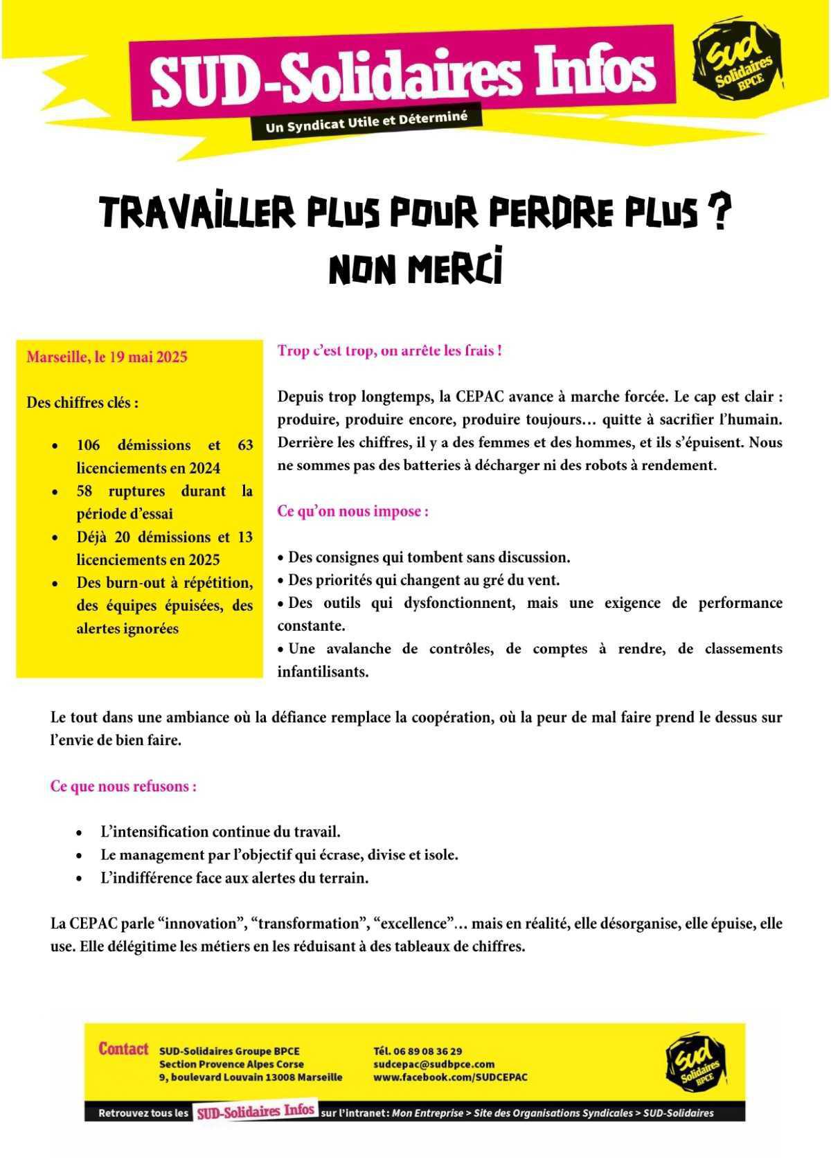 TRAVAILLER PLUS POUR PERDRE PLUS? NON MERCI...