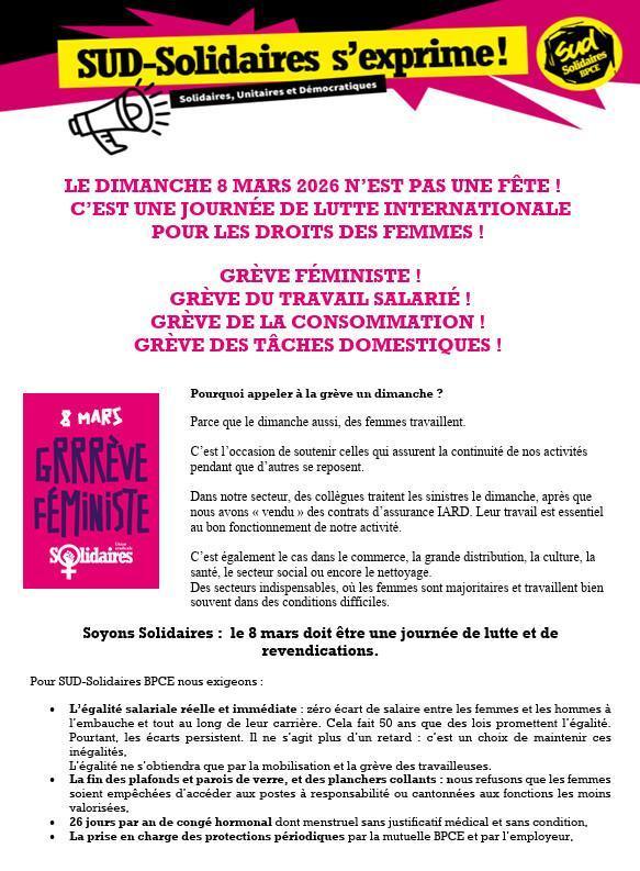 Le dimanche 8 mars n'est pas une fête ! Le dimanche 8 mars n'est pas une fête !