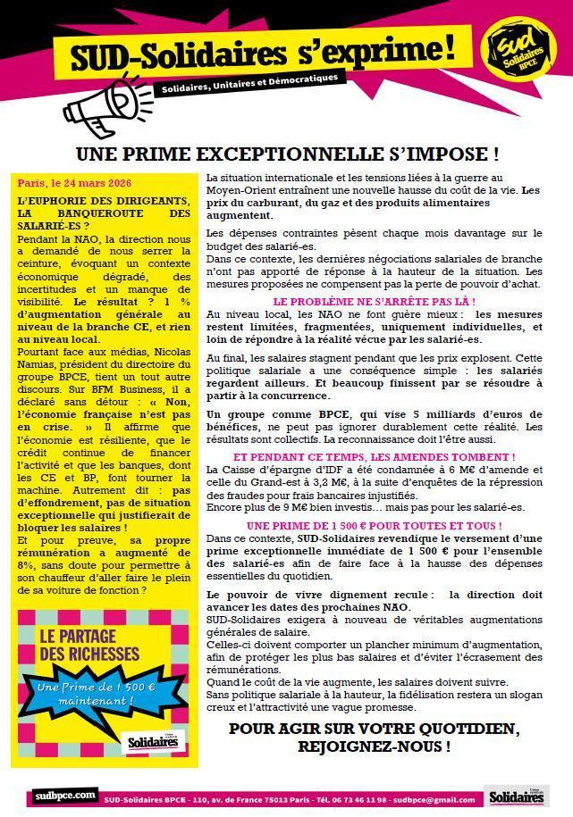 UNE PRIME EXCEPTIONNELLE S’IMPOSE ! - National UNE PRIME EXCEPTIONNELLE S’IMPOSE ! - National