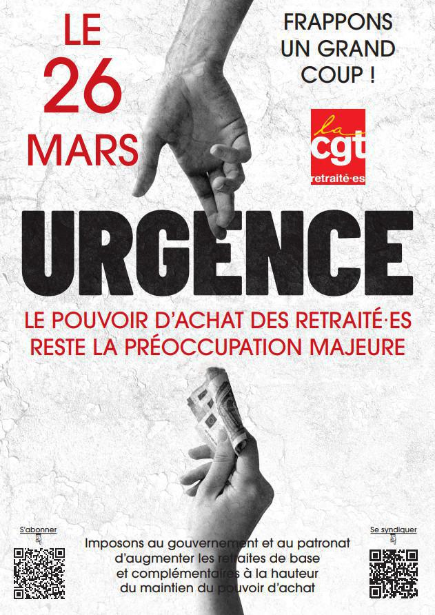 Info retraités: 26 mars défense du pouvoir d'achat