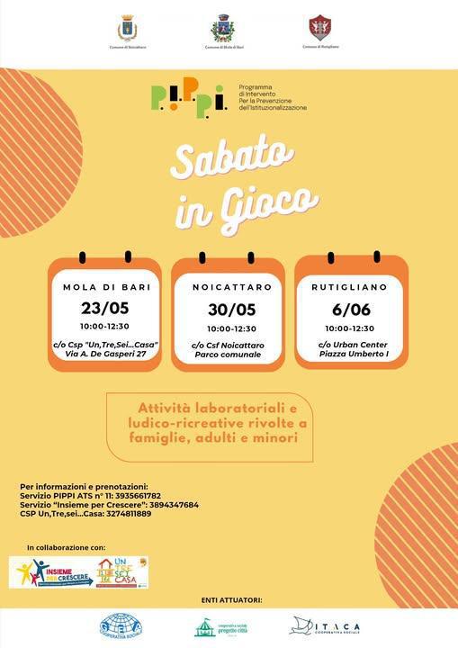 "Sabato in Gioco" con attività laboratoriali e ludico-ricreative per minori e famiglie (dalle ore 10:00 alle ore 12:30)
