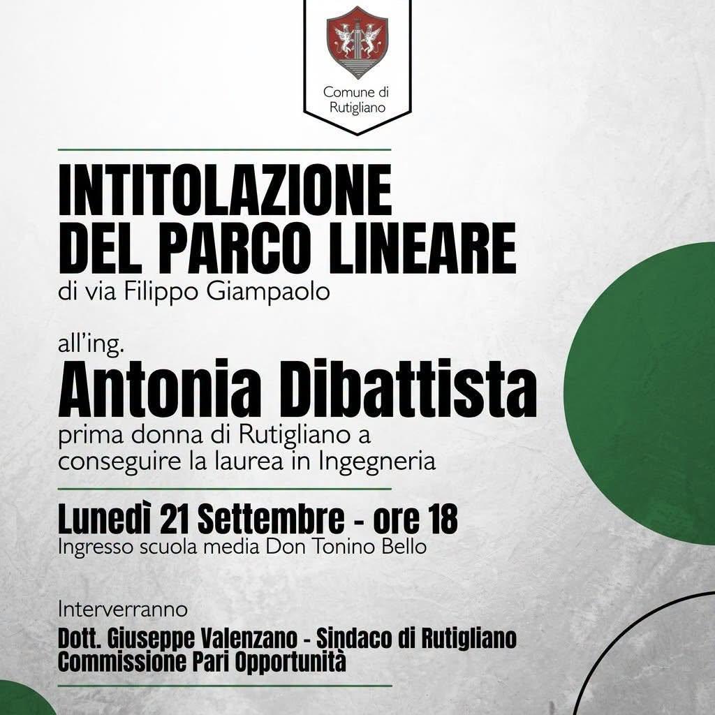 Intitolazione Del Parco Lineare all'Ing. Antonia Dibattista (Inizio ore 18.00)