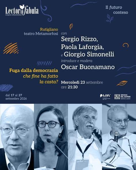 "Fuga dalla democrazia" Lectorinfabula a Rutigliano (dalle ore 20.30) "Fuga dalla democrazia" Lectorinfabula a Rutigliano (dalle ore 20.30)