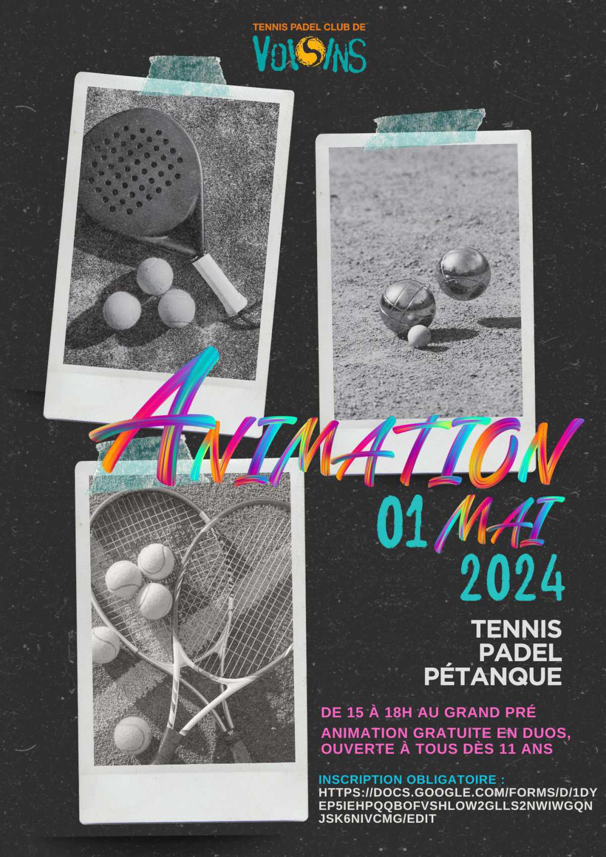 1er mai 2024, nouvelle animation au Grand Pré : Tennis/Padel/Pétanque😜🙌