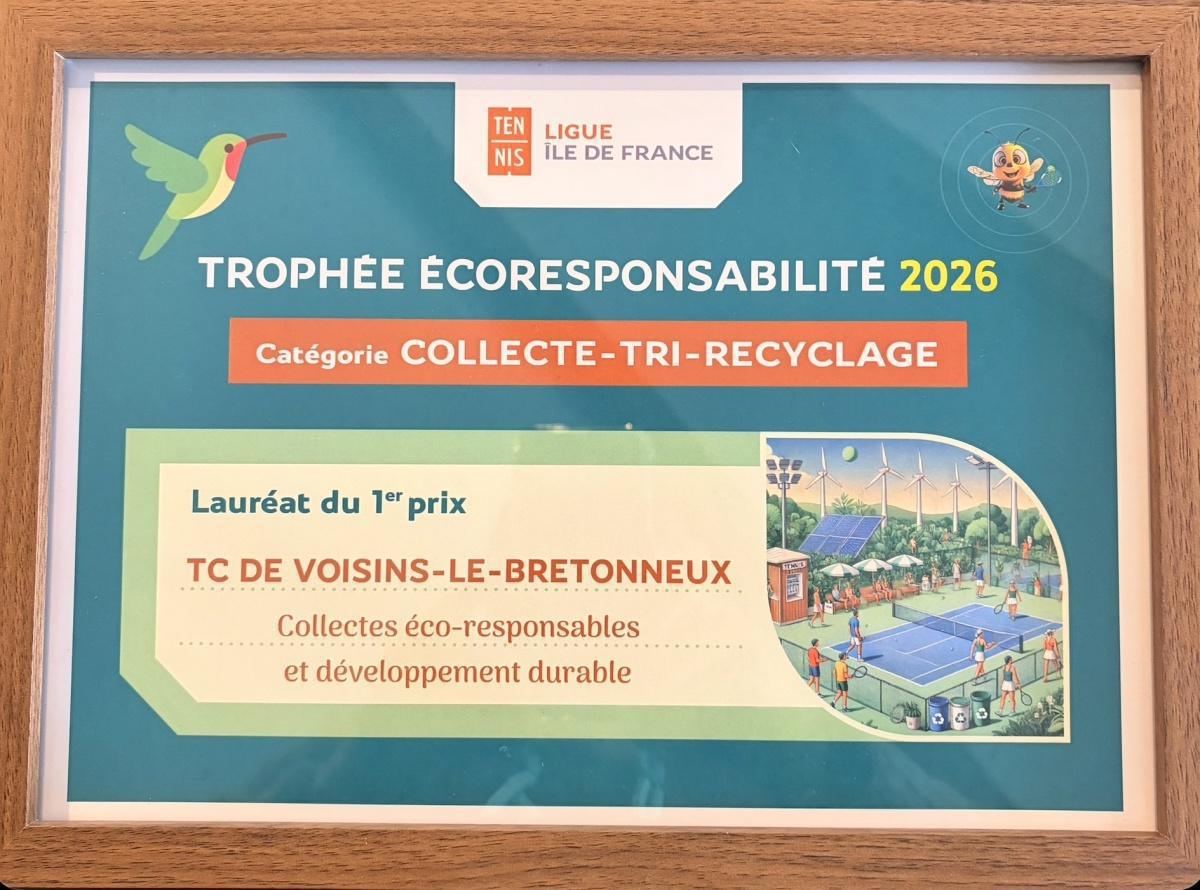 Le TC Voisins lauréat du 1er prix du Trophée Écoresponsabilité de la Ligue IDF😎