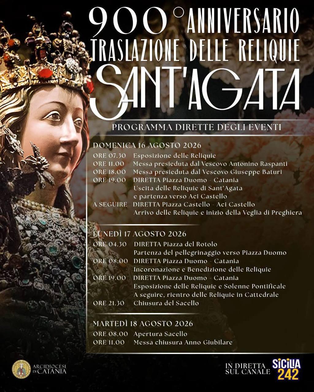 900 ° Anniversario traslazione delle reliquie Sant'Agata