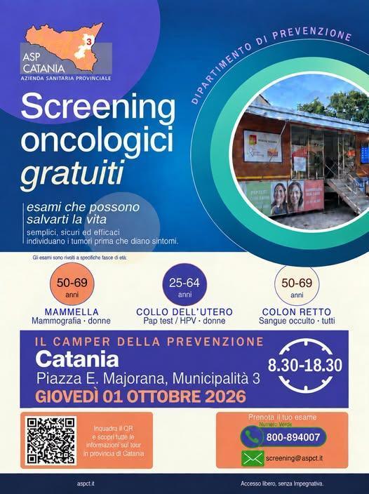 Screening oncologici gratuiti (dalle ore 8:30 alle 18:30) Screening oncologici gratuiti (dalle ore 8:30 alle 18:30)