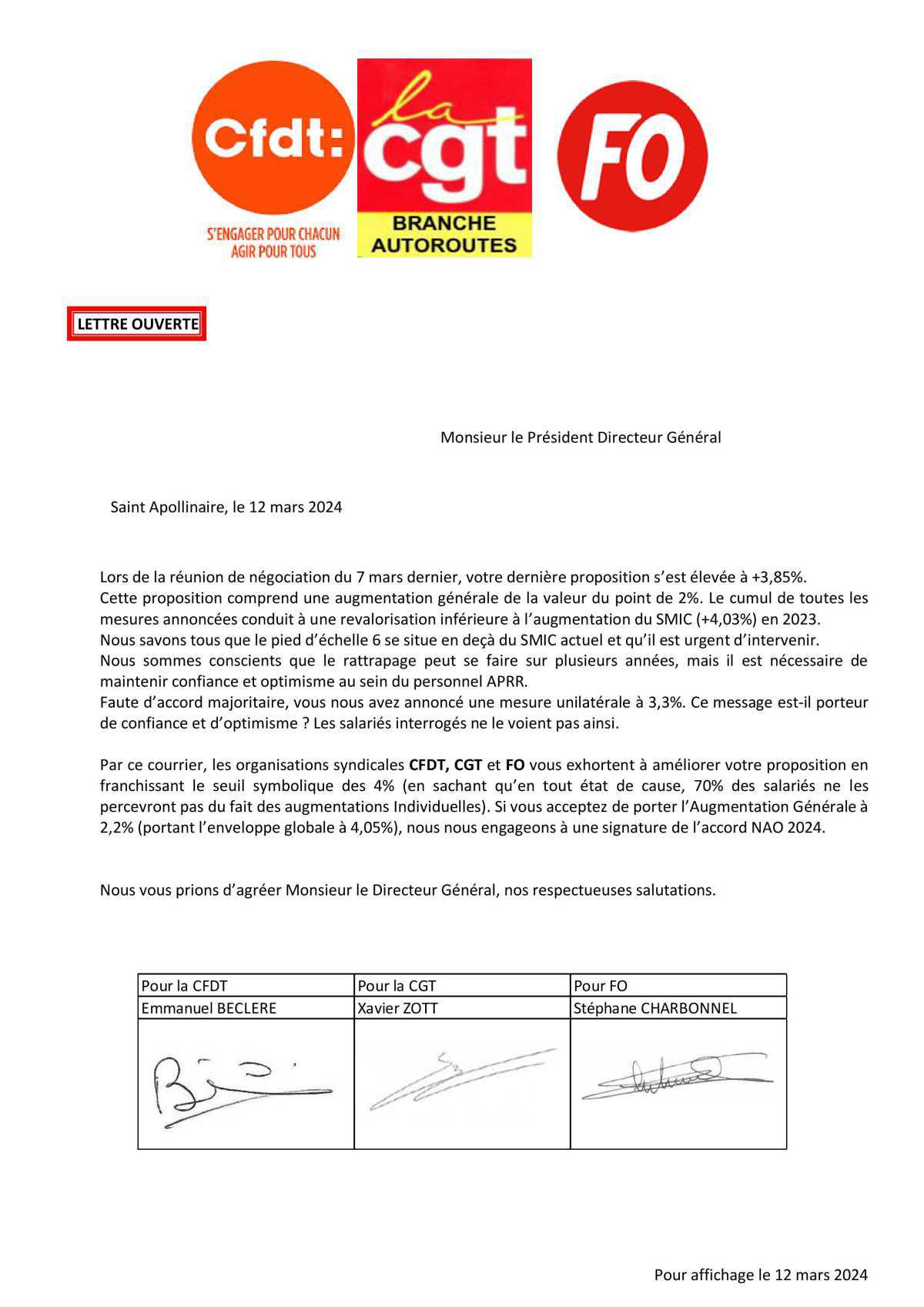 Intersyndicale CFDT, CGT et FO