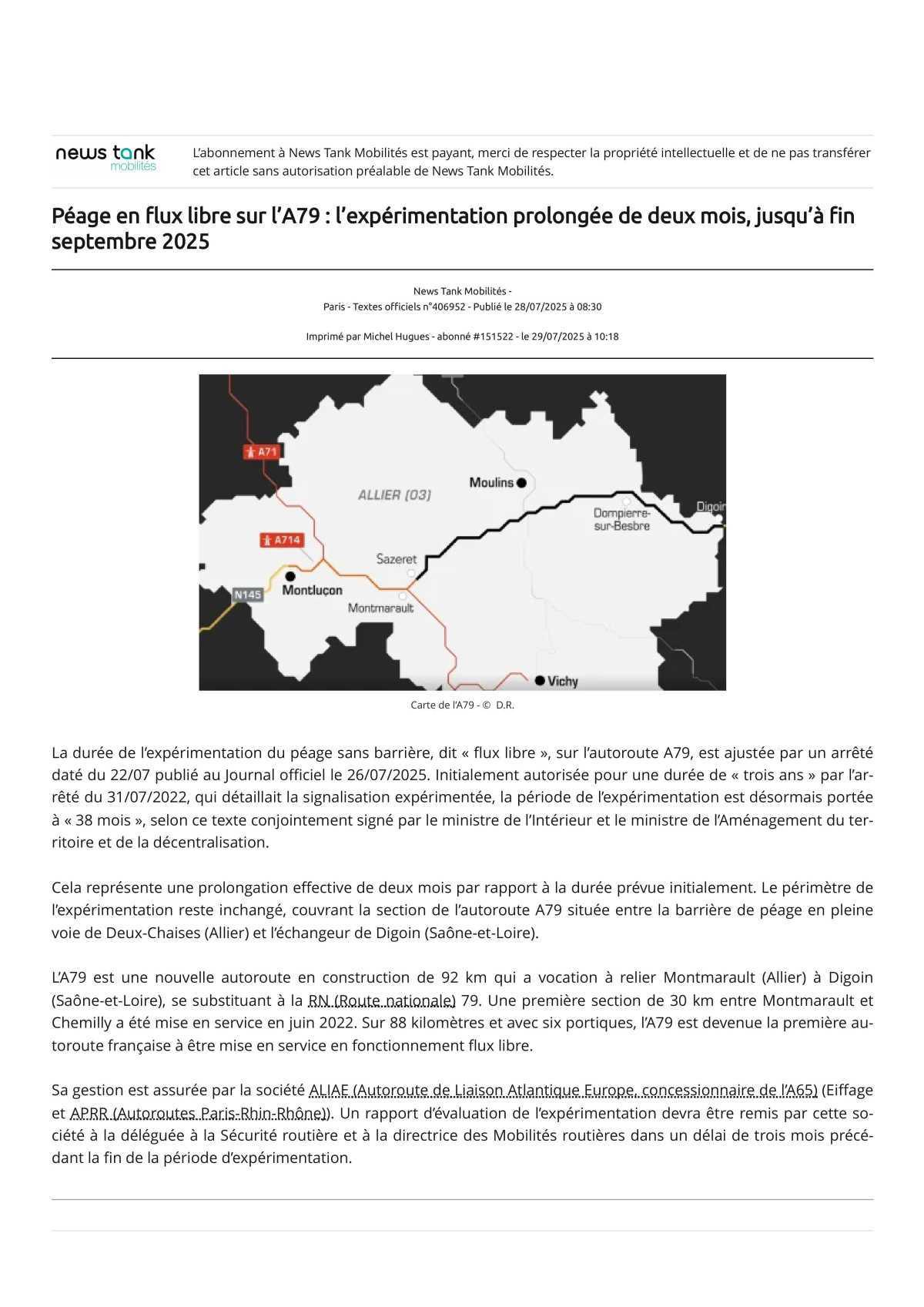 A79 expérimentation