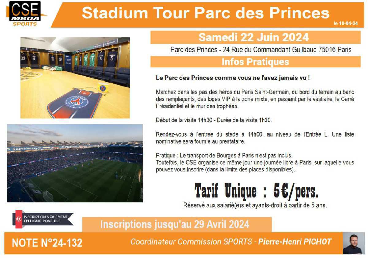 PRESTA CSE - SPORT - Stadium Tour Parc des Princes