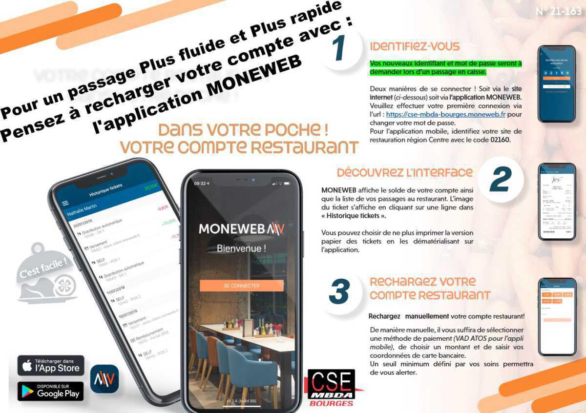 Pensez à recharger votre compte avec l'application MONEWEB!