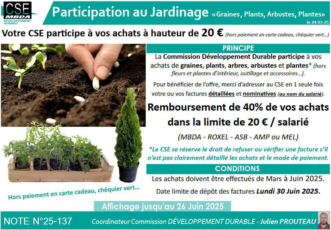 PRESTA CSE - Développement durable - Participation au Jardinage