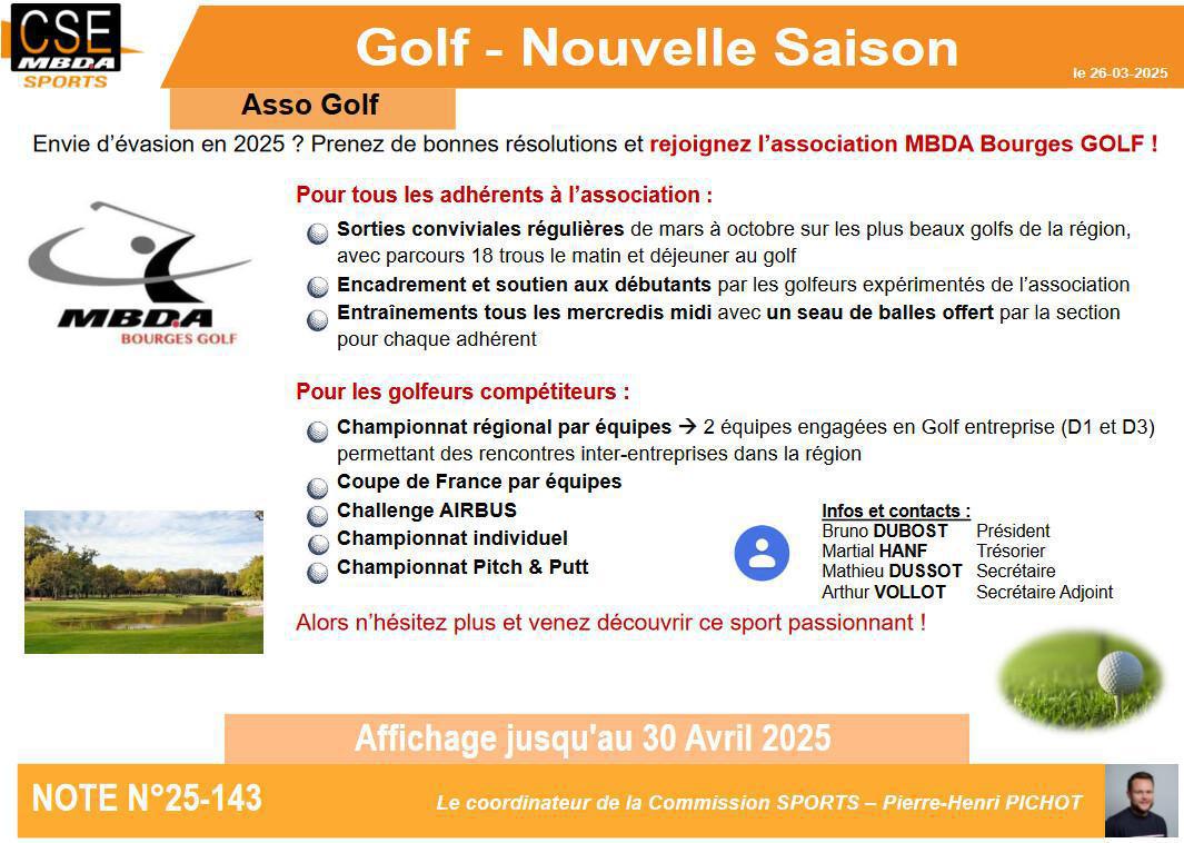 PRESTA CSE - Sport - Association Golf MBDA