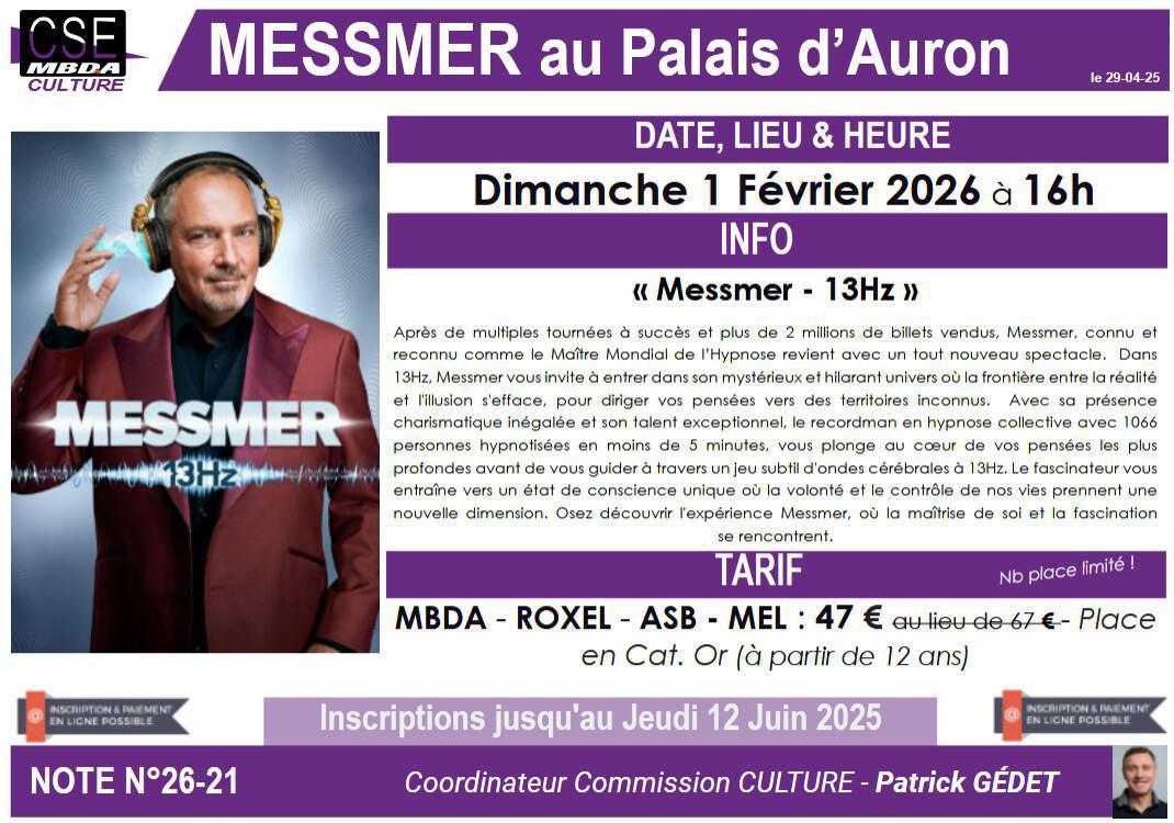 Presta CSE - Culture - Messmer au Palais d’Auron