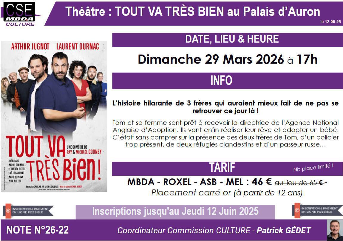 Presta CSE - Culture - Théâtre » Tout va très bien » au Palais d’Auron